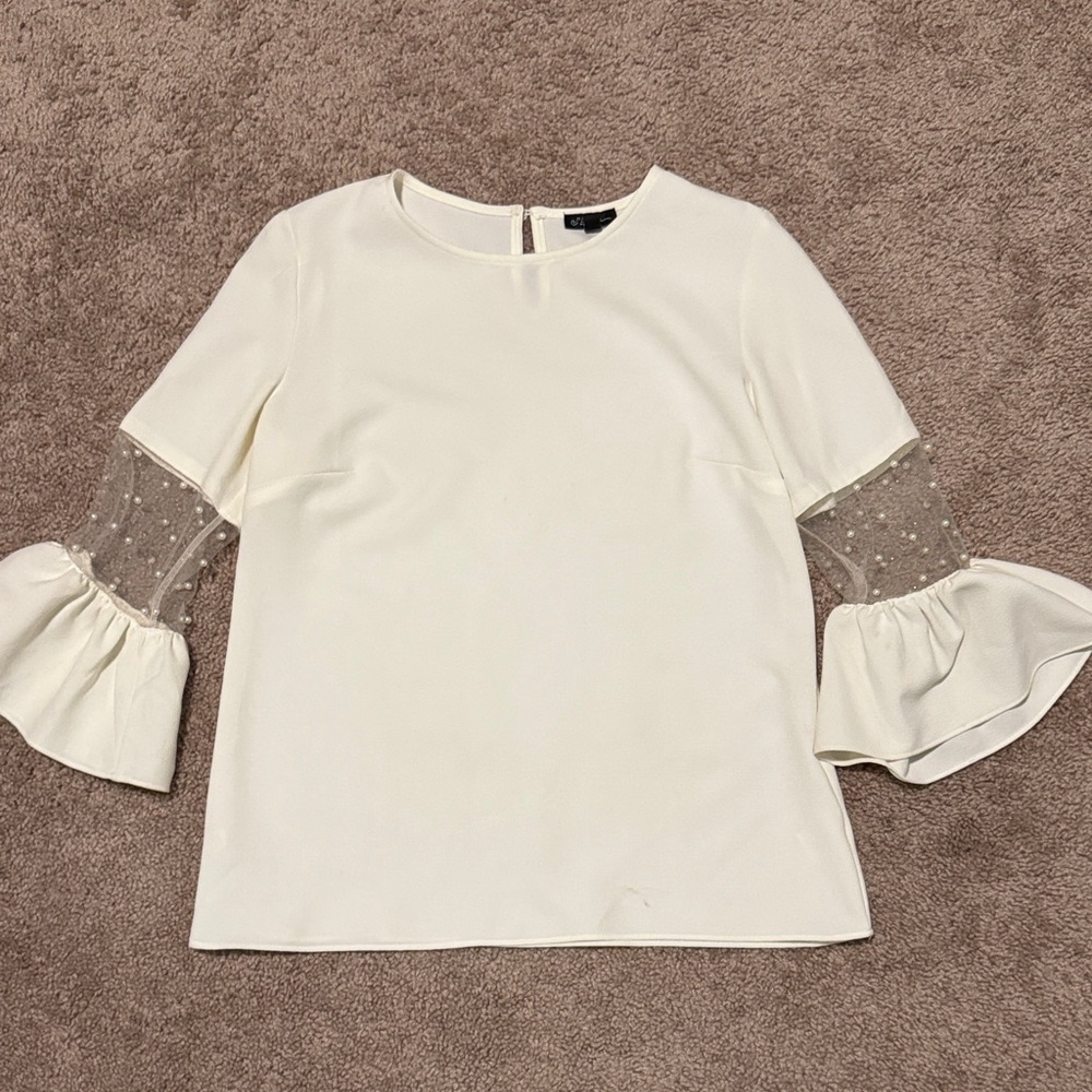 Chic Ivory Blouse with Sheer Bell Sleeves